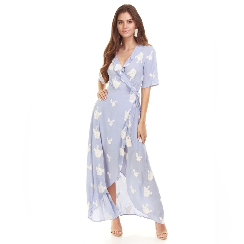 New Lost and Wander Iris Embroidered Wrap Maxi Dress - Picture 2 of 5